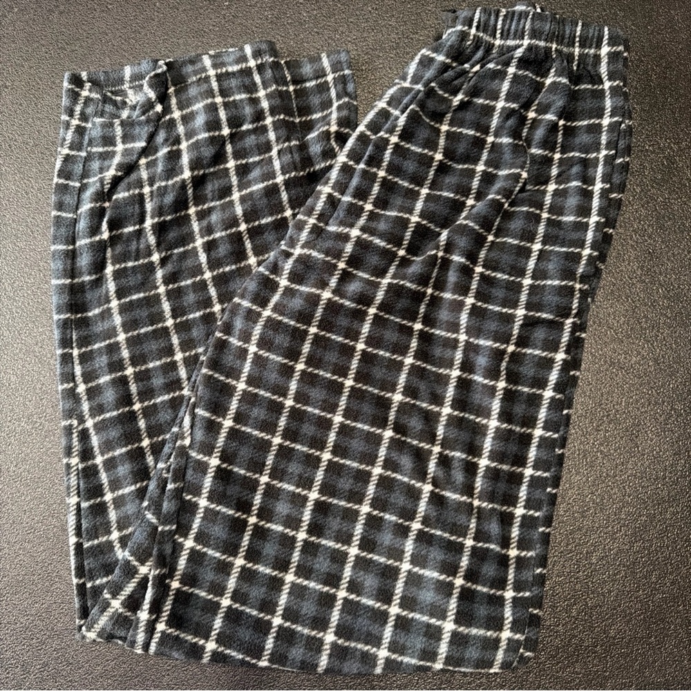 Plaid Black and White Men's Pajama Pants Medium Holiday elastic drawstring